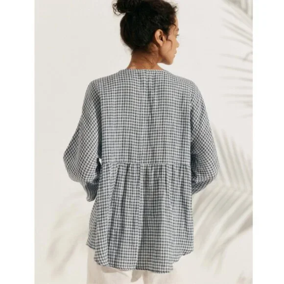 Lintico Caroline Linen Gingham Check Long-Sleeved Top - Picture 2 of 11